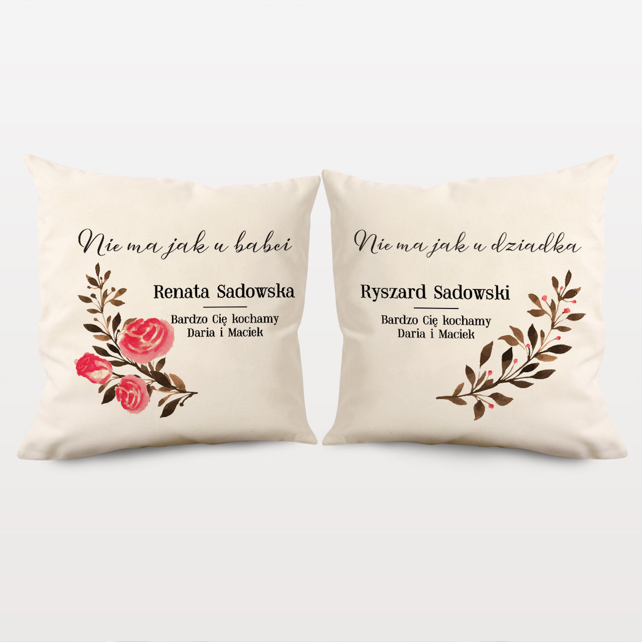 Dwie poduszki personalizowane na prezent dla Dziadków