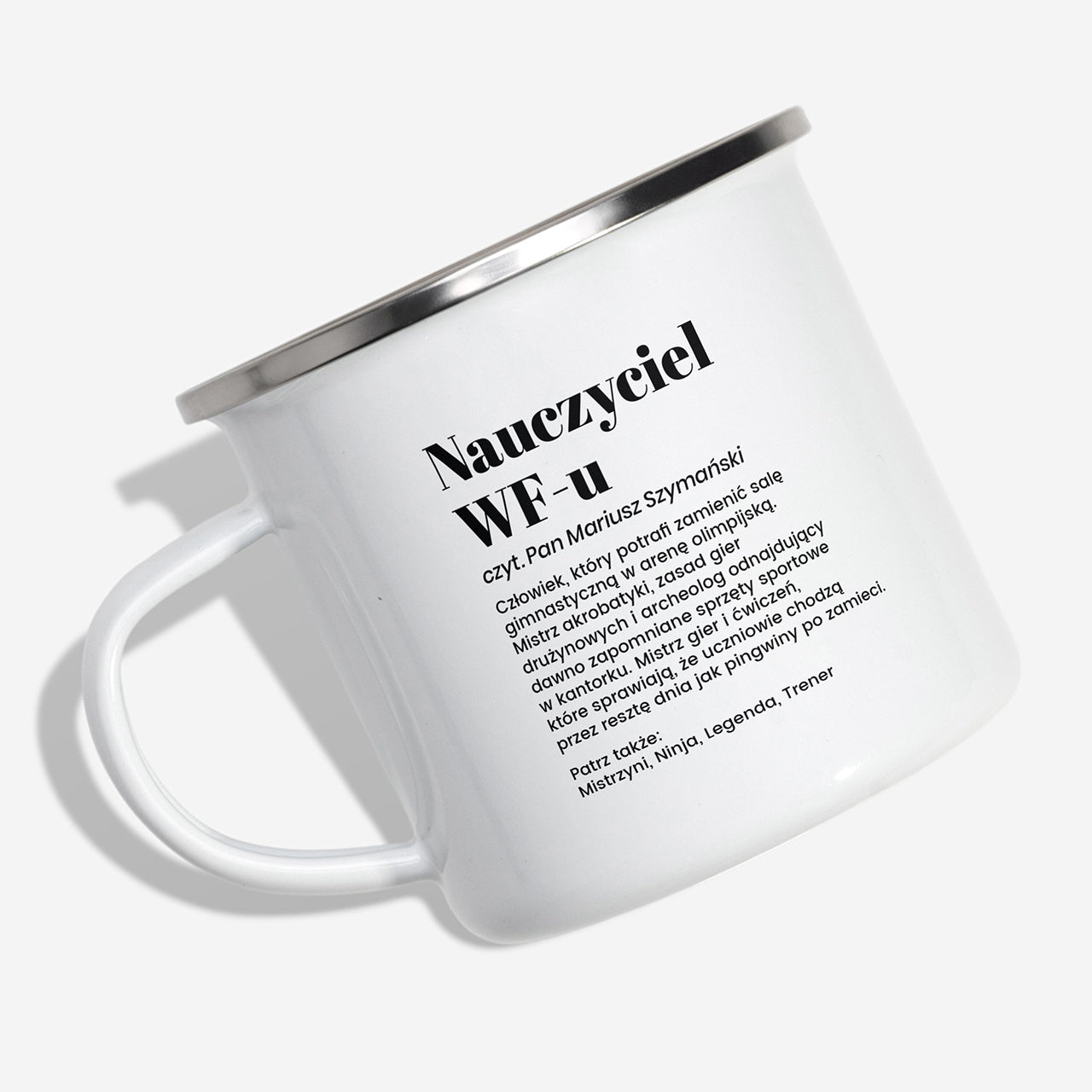 Kubek emaliowany dla wuefisty kubek personalizowany dla nauczyciela wfu prezent dla wuefisty