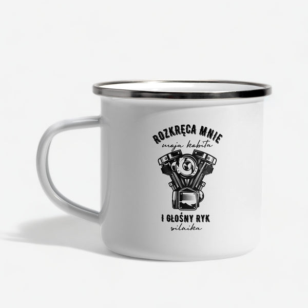 Personalizowany emaliowany kubek motocyklisty - prezent dla niego prezent dla motocyklisty kubek z nadrukiem