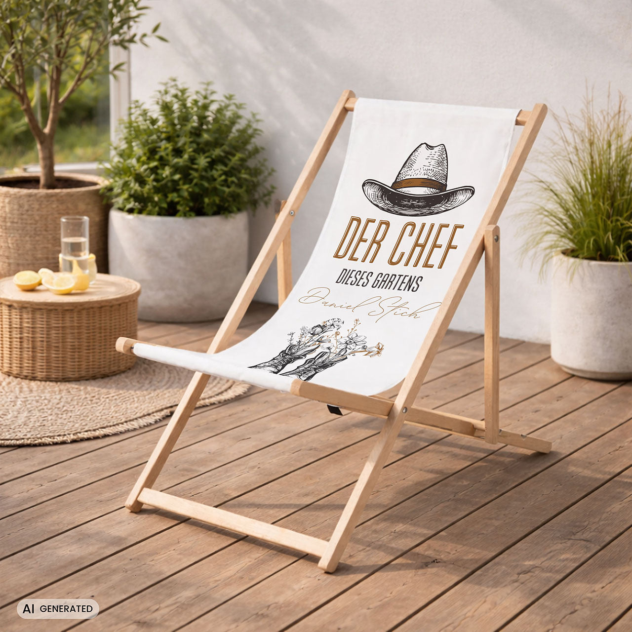 Gartenliegestuhl - DER CHEF IM GARTEN - Geburtstagsgeschenk für einen Gärtner