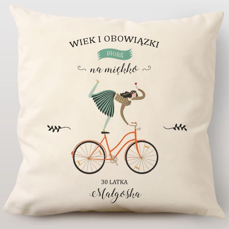 Personalizowana poduszka urodzinowa - prezent dla rowerzystki prezent na 30 urodziny dla kobiety