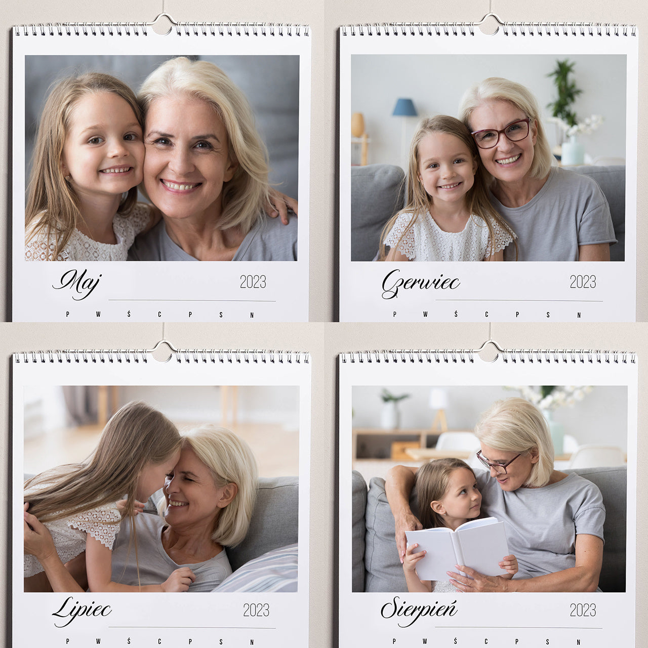 Wiszący kalendarz ze zdjęciami dla babci