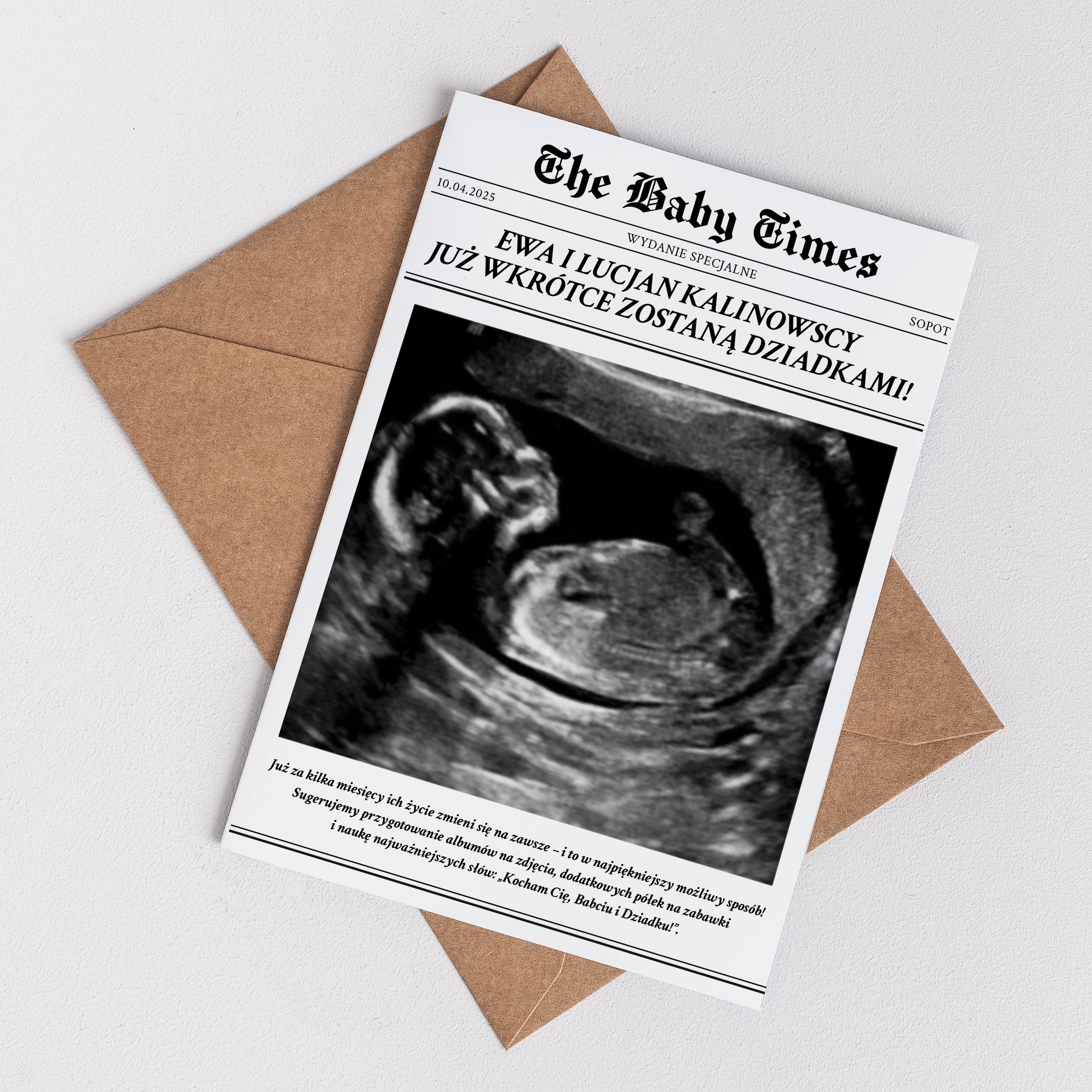 Kartka gratulacyjna - powiadomienie do ciąży prezent dla przyszłych dziadków kartka baby news