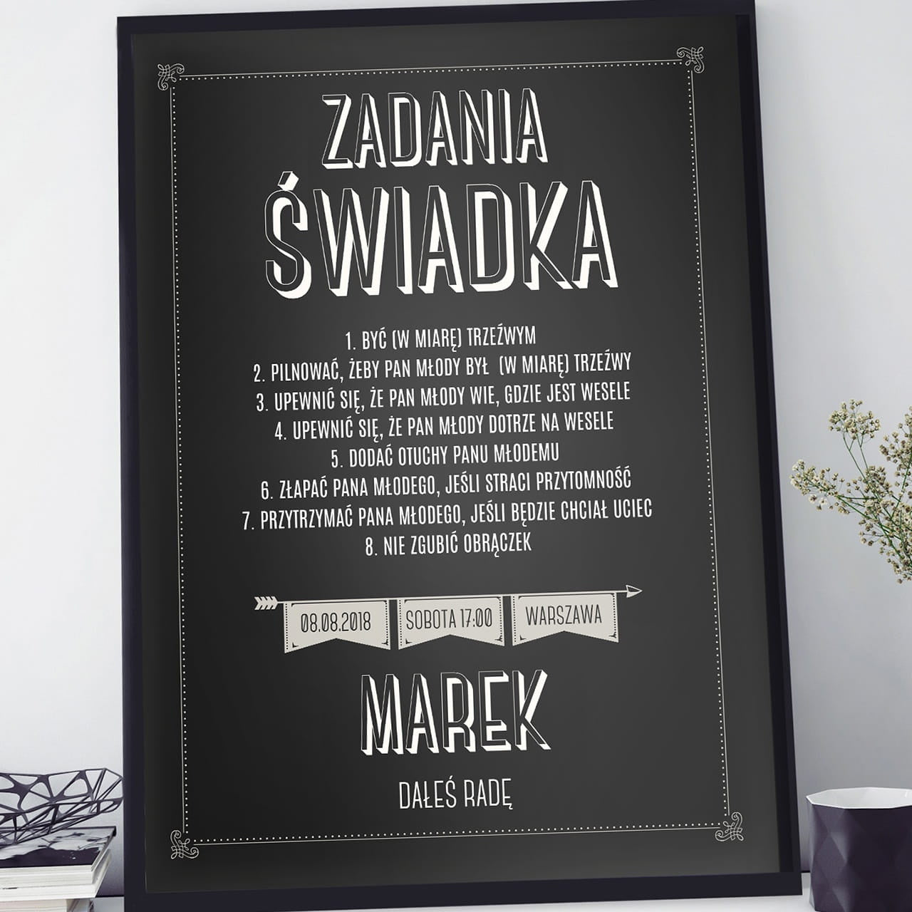 Personalizowany plakat - podziękowanie dla świadka prezent dla świadka oryginalny prezent dla świadka