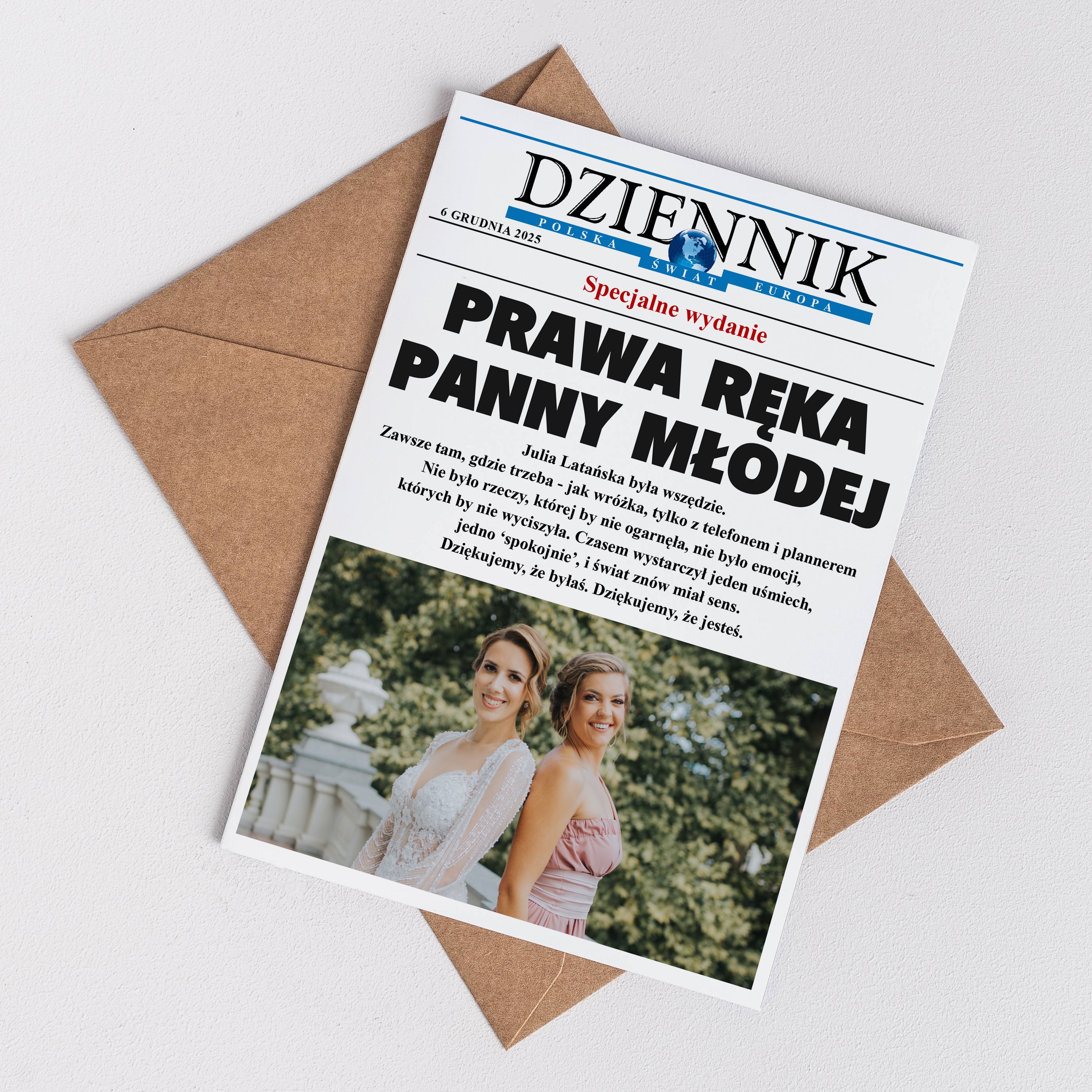 Kartka ze zdjęciem dla świadkowej - dziennik xxl