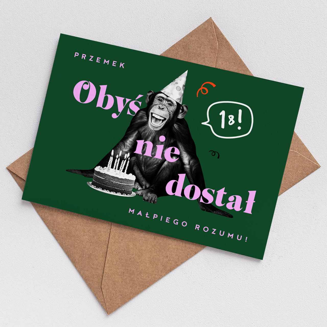Śmieszna kartka na 18 urodziny dla kolegi - Małpi Rozum śmieszna kartka urodzinowa prezent dla kolegi