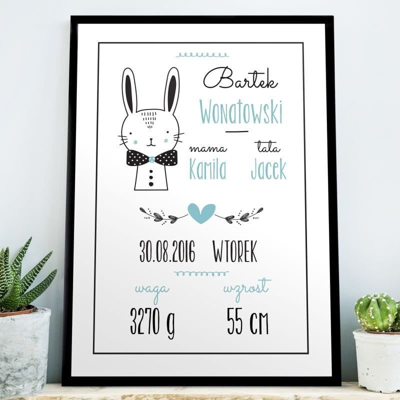 Personalizowany plakat z metryczką na Narodziny Chłopca metryczka dla chłopca