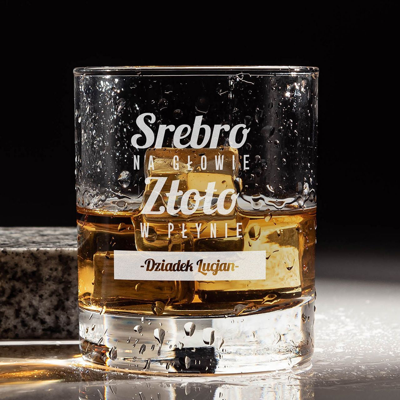 Grawerowana szklanka do whisky - Złoto W Płynie - prezent z okazji dnia dziadka