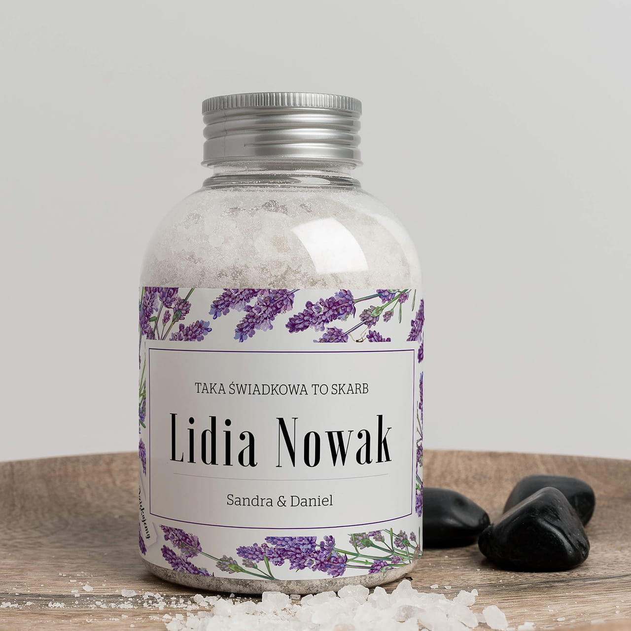 Sól do kąpieli z personalizowaną etykietą - upominek dla świadkowej