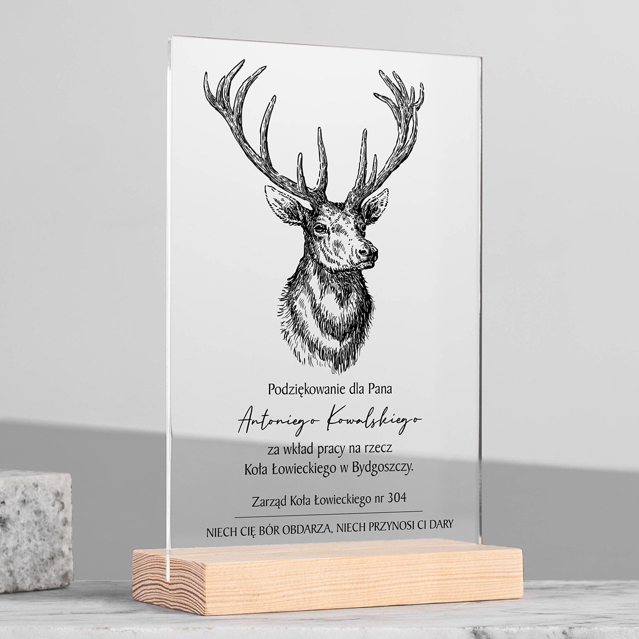 Personalizowana statuetka na podziękowanie dla myśliwego