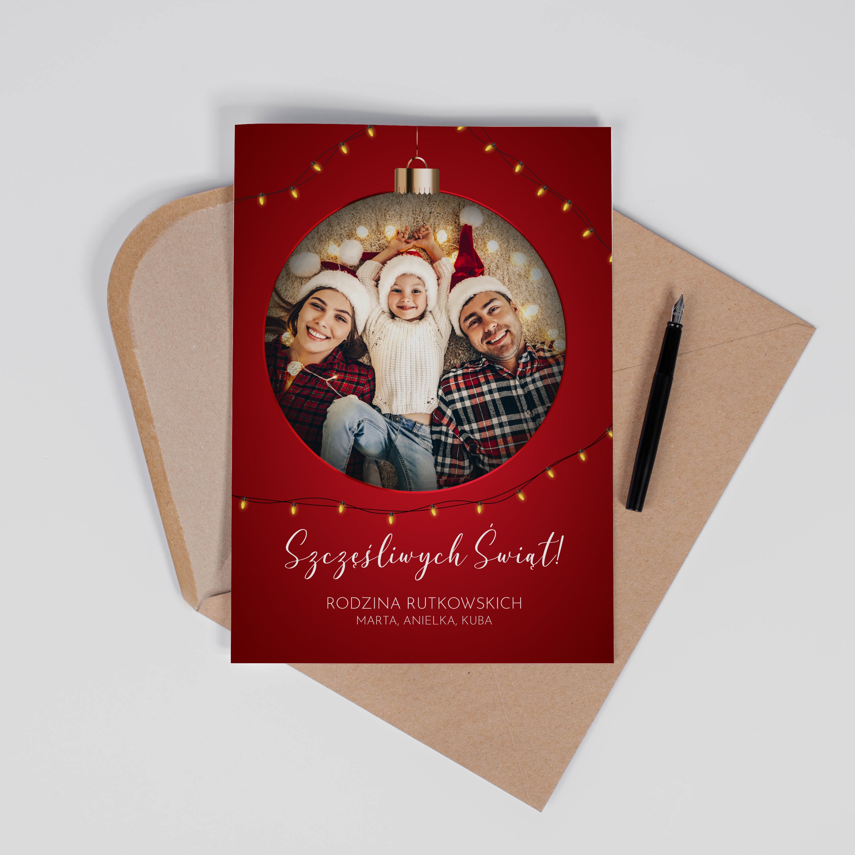 Świąteczna kartka ze zdjęciem i życzeniami