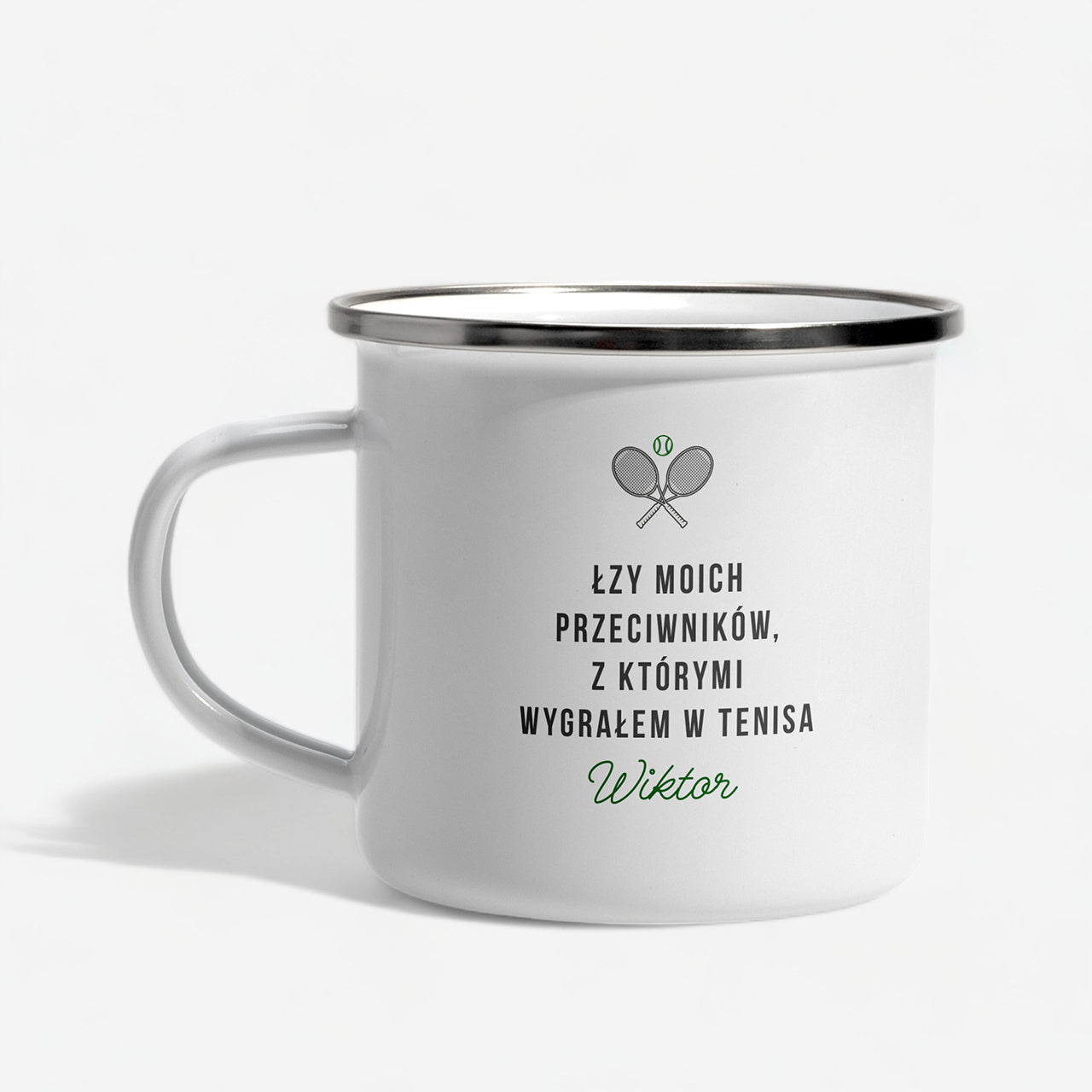Kubek emaliowany dla tenisisty - łzy przeciwników kubek personalizowany dla sportowca