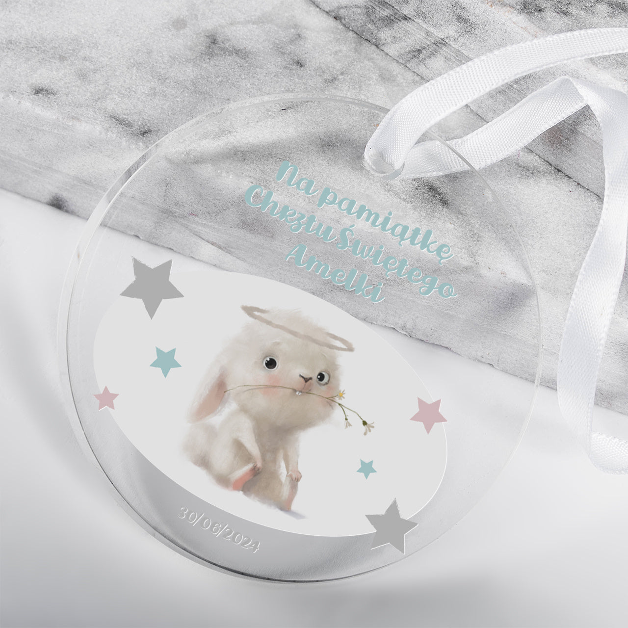 Personalizowana zawieszka - Króliczek - pamiątka chrztu świętego