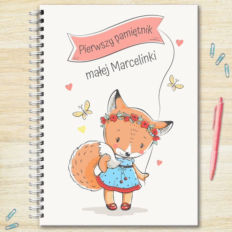 Personalizowany pamiętnik dla dziecka z liskiem prezent dla dziecka prezent na dzień dziecka