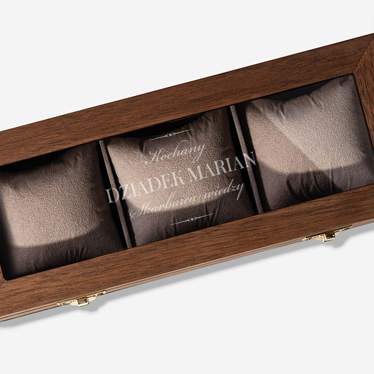 Grawerowane pudełko na zegarki - Skarbnica Wiedzy - prezent urodzinowy dla dziadka