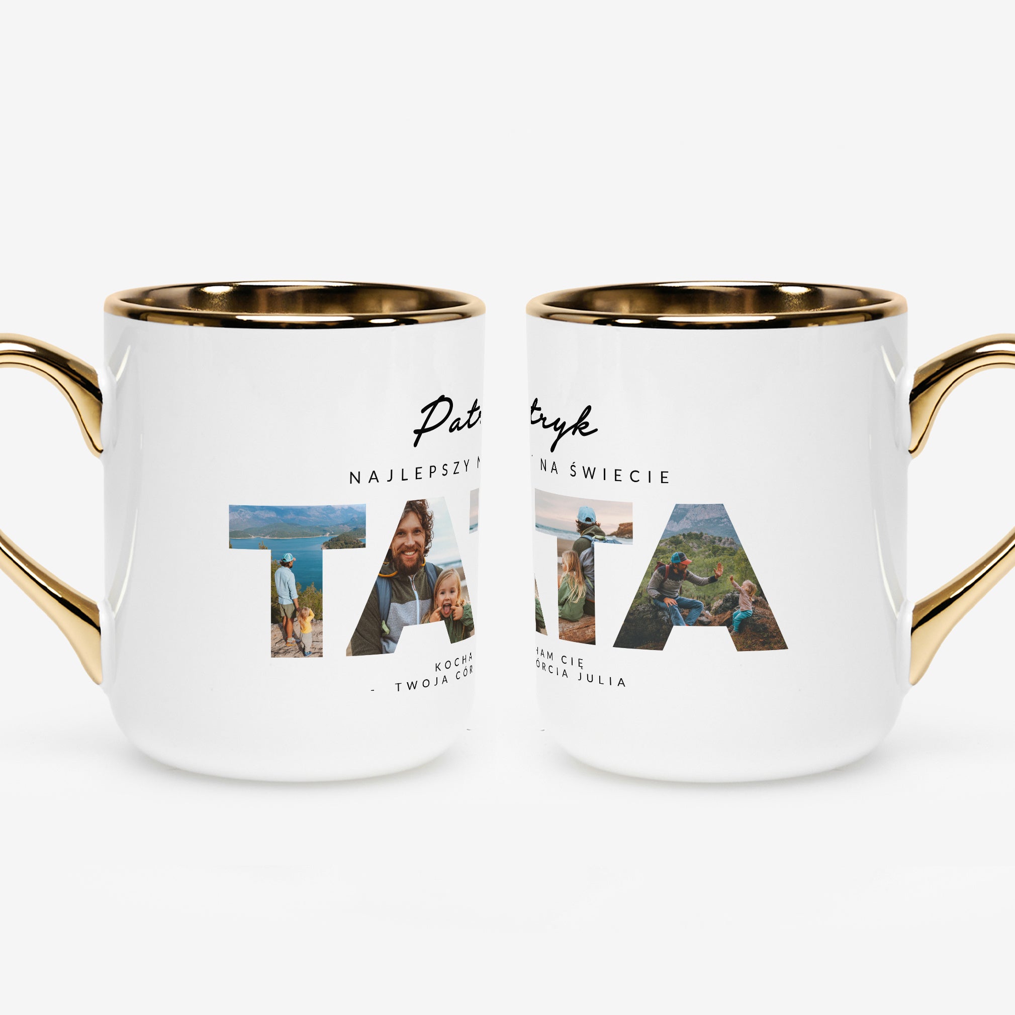 Personalizowany biało złoty kubek ze zdjęciami - prezent dla taty 