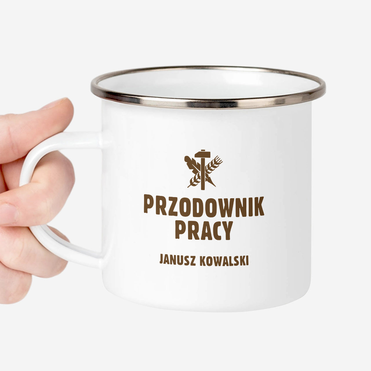 Kubek personalizowany - przodownik w pracy prezent dla pracownika kubek PRL emaliowany kubek przodownik pracy