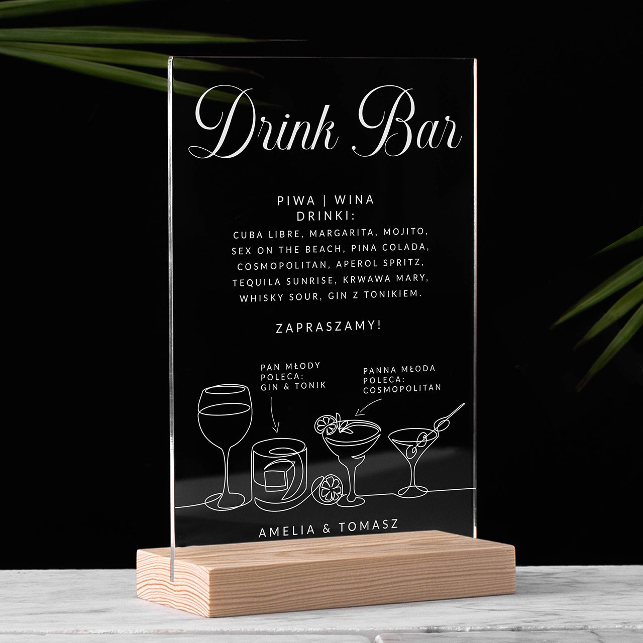 Personalizowane menu drinków na wesele