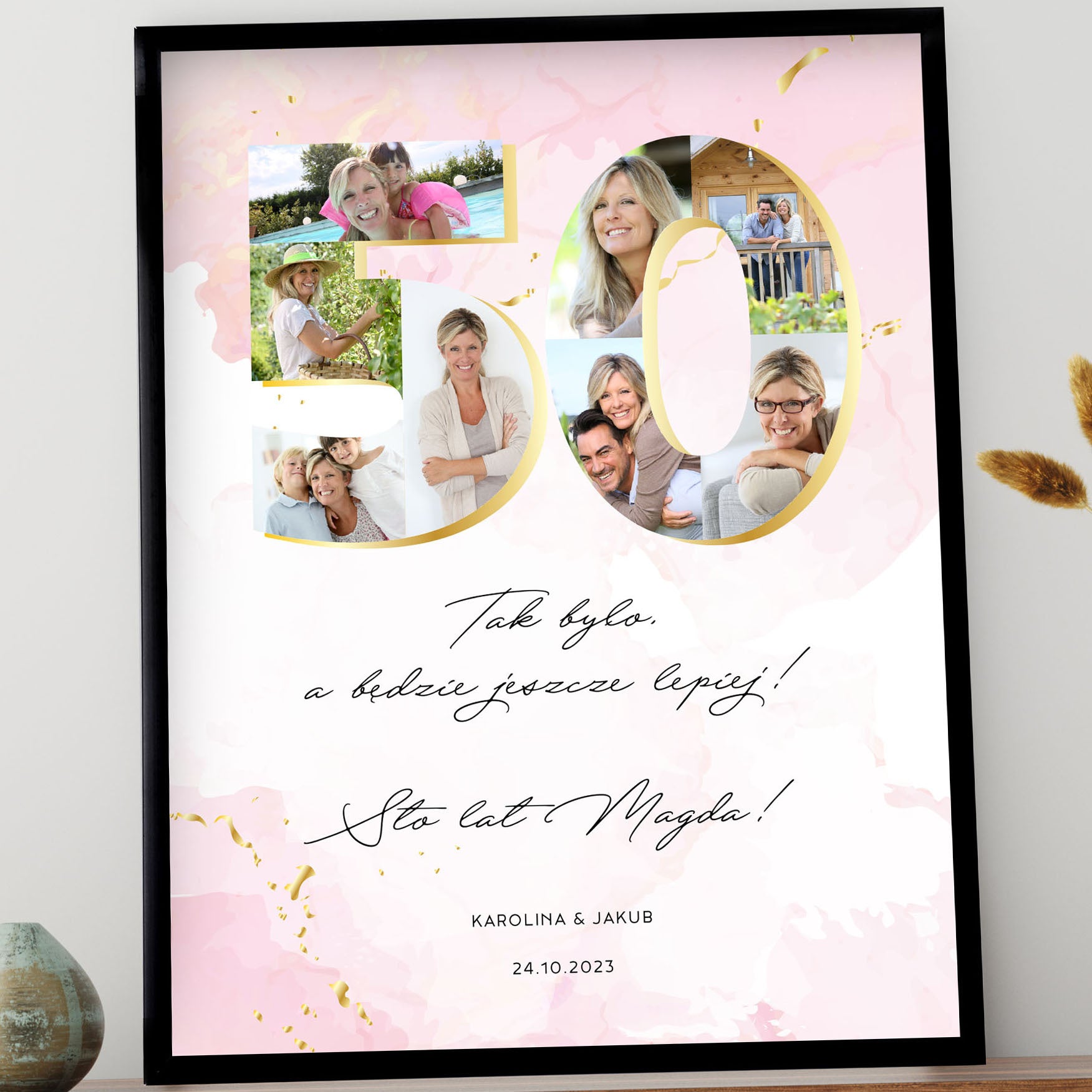 Plakat ze zdjęciami na 50 urodziny dla kobiety