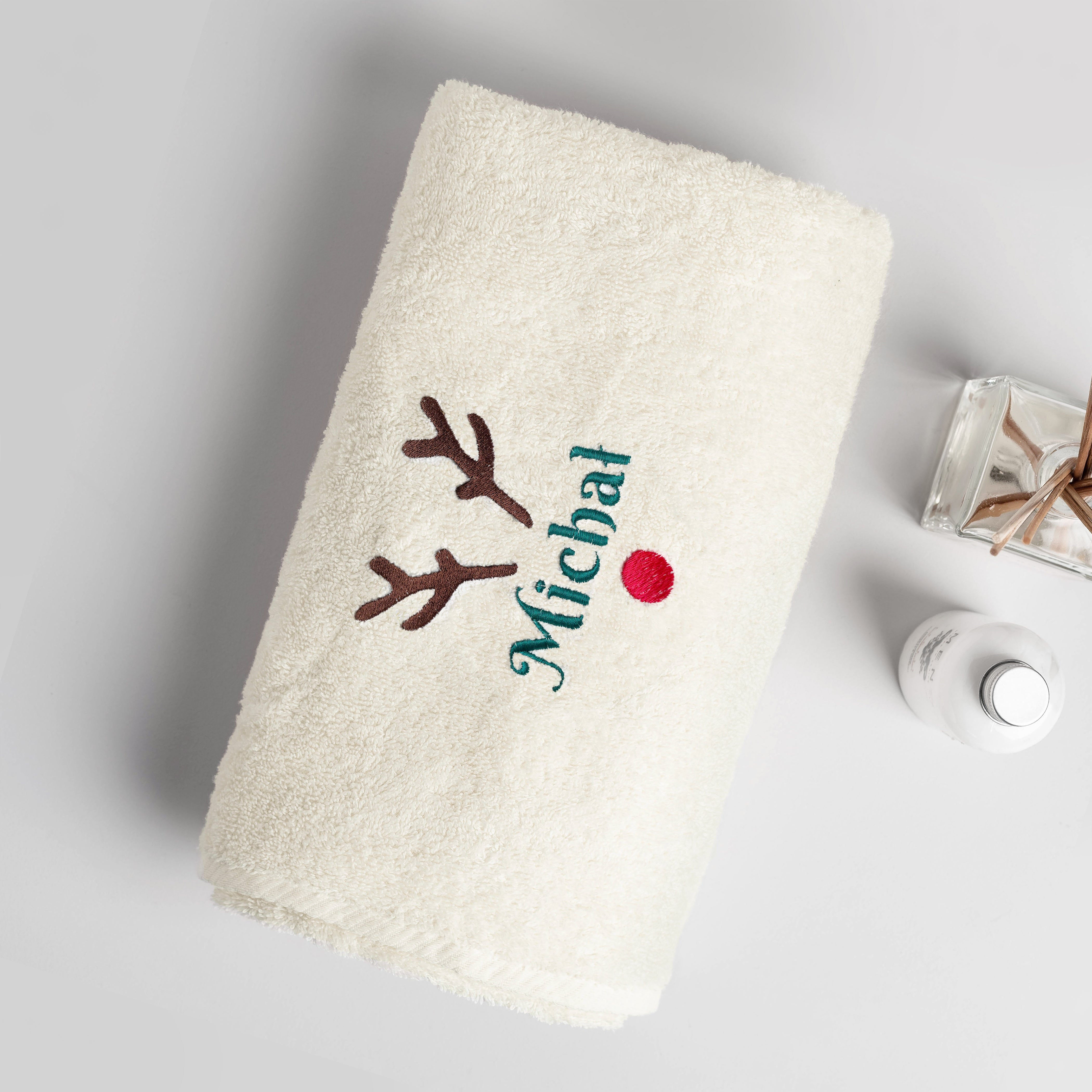 Personalizowany ręcznik świąteczny z imieniem – renifer ręcznik świąteczny prezent na święta ręcznik z imieniem