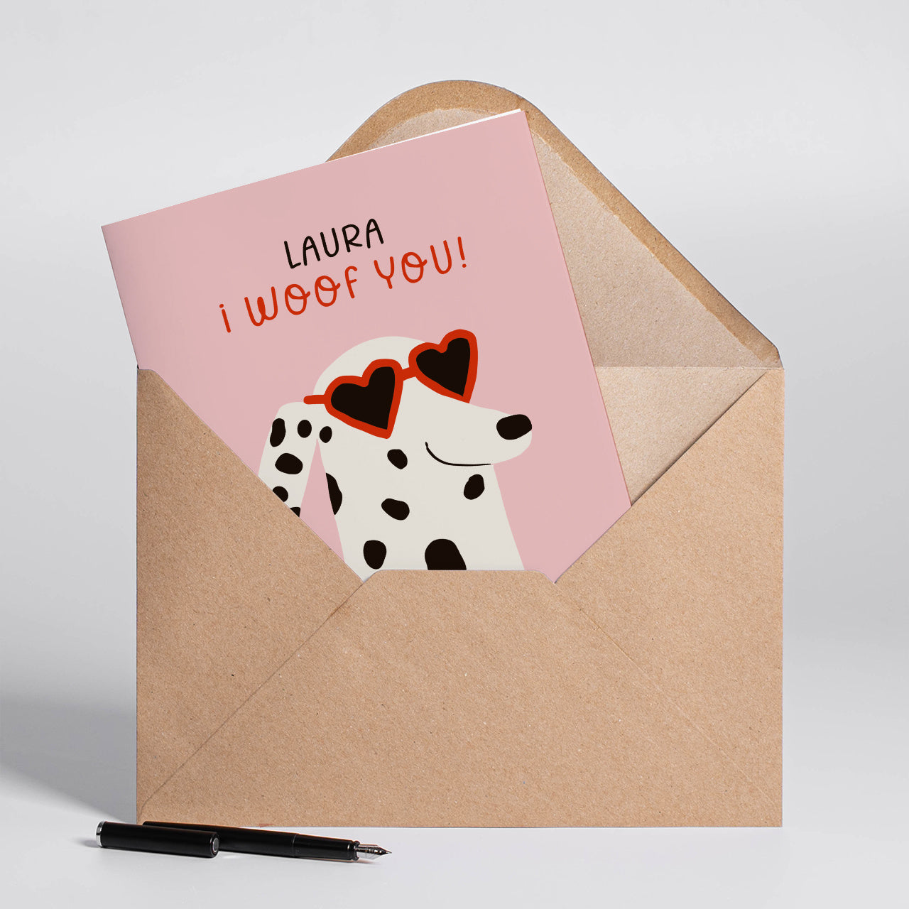 Kartka na Walentynki dla psiary Woof You - A4 kartka personalizowana kartka dla psiary kartka na walentynki