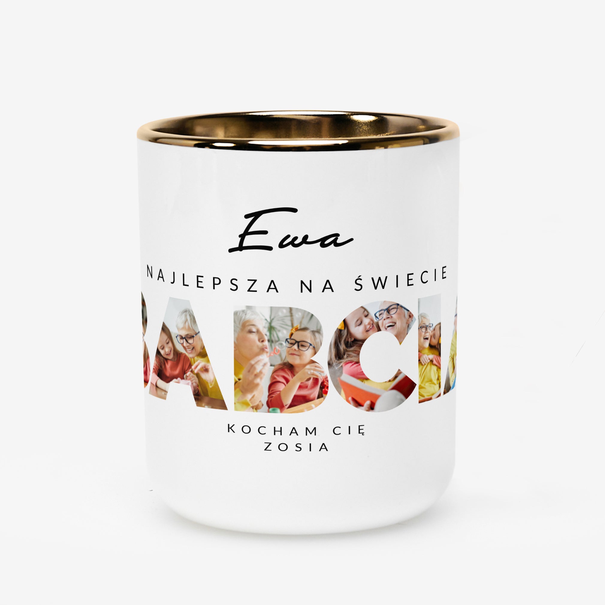 Kubek personalizowany biało-złoty - prezent dla babci personalizowany kubek dla babci prezent na Dzień Babci