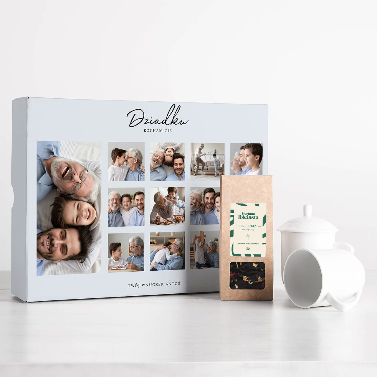 Zestaw prezentowy herbata i kubki - prezent dla dziadka ze zdjęciem