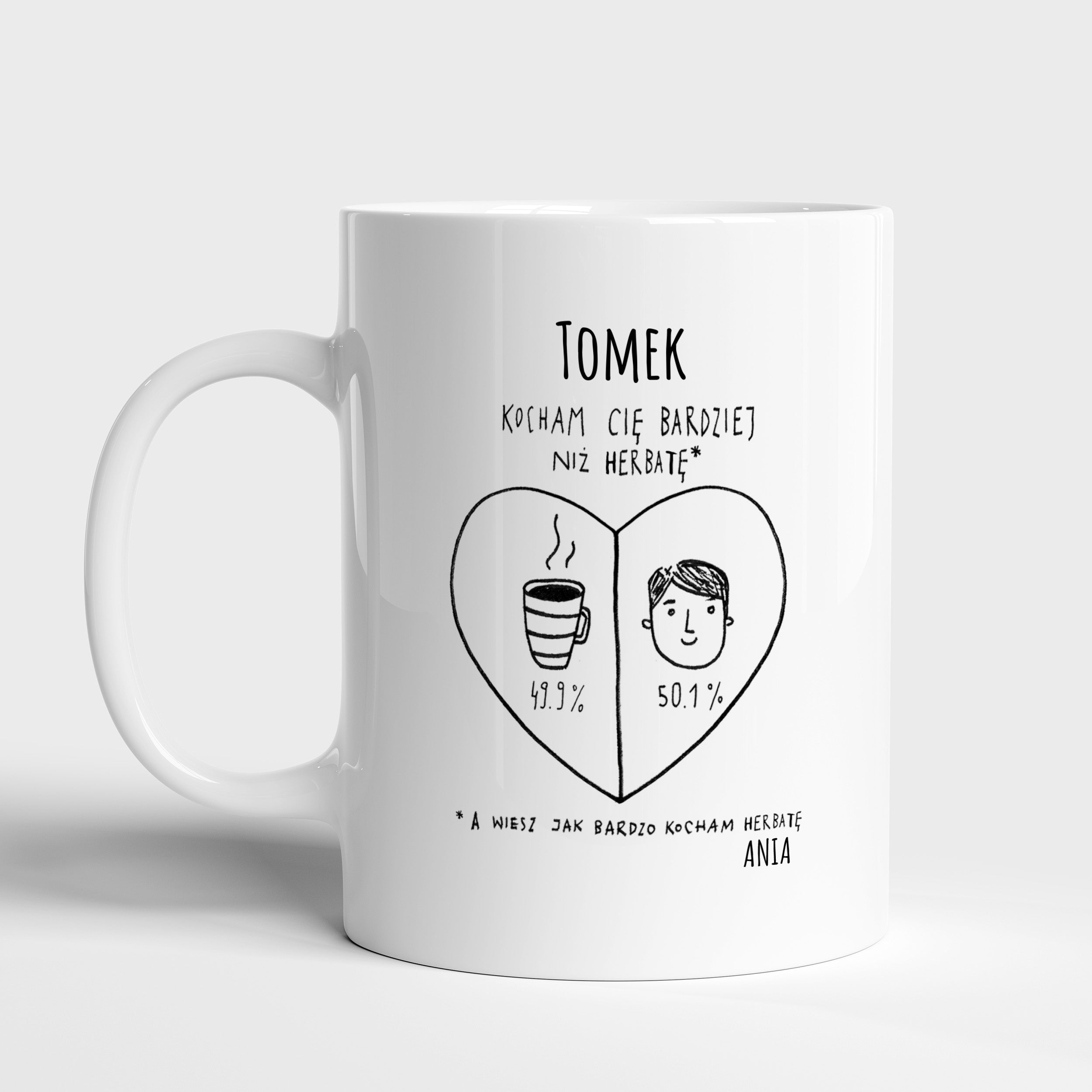 Personalizowany kubek z sercem - Kocham Cię, Ale - prezent walentynkowy dla chłopaka kubek na walentynki