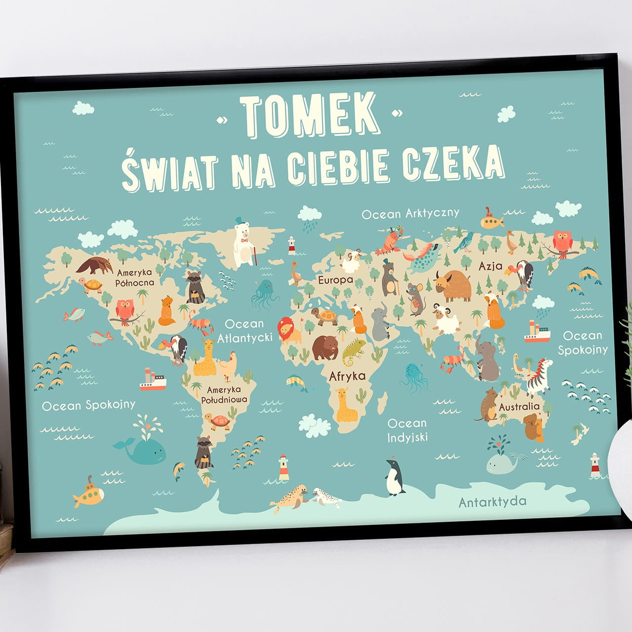 Personalizowany plakat z mapą - prezent na Dzień Dziecka dla dziecka dekoracja do pokoju mapa świata dla dzieci