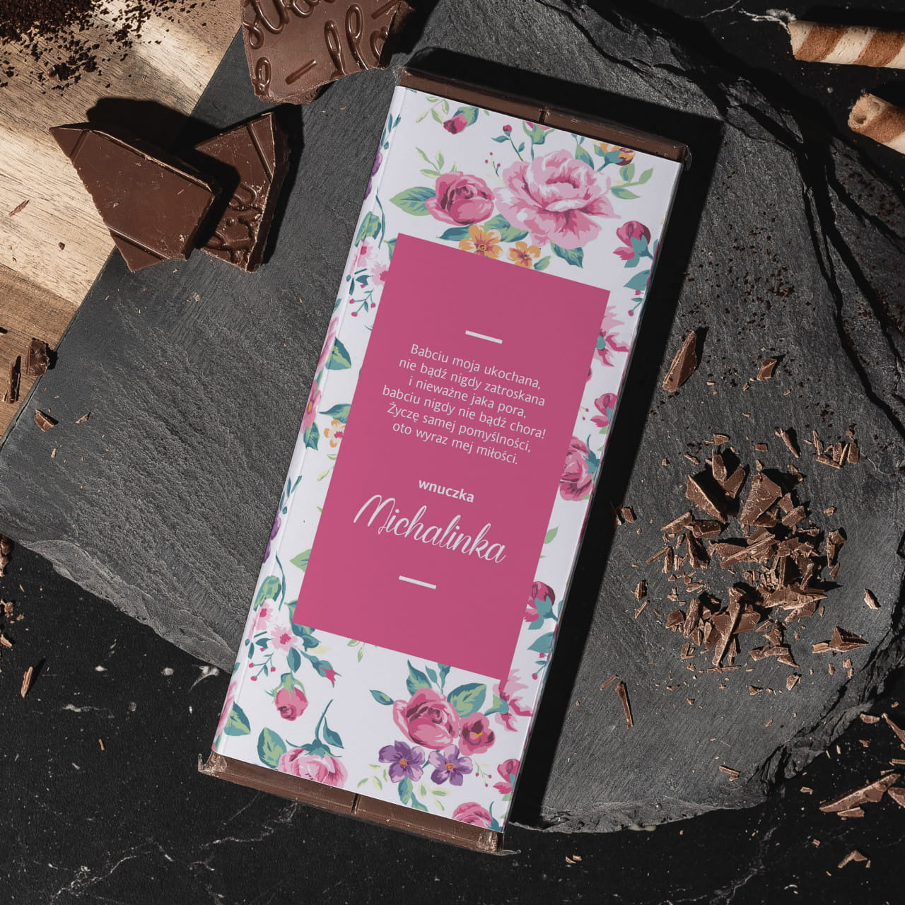 Personalizowana czekolada dla babci - Kwiaty - upominek dla babci