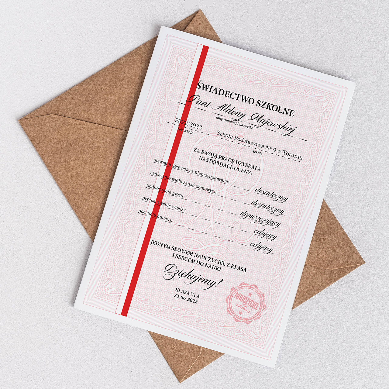 Personalizowana kartka xxl dla nauczyciela prezent dla nauczyciela prezent na zakończenie roku szkolnego