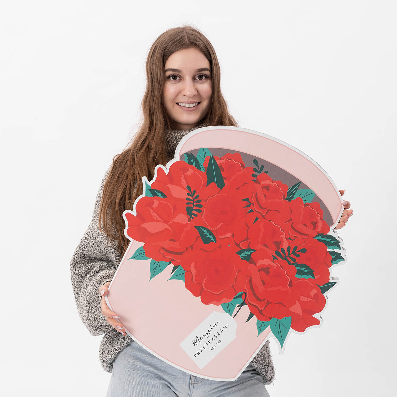 Kartka z personalizacją na przeprosiny - kosz z kwiatami