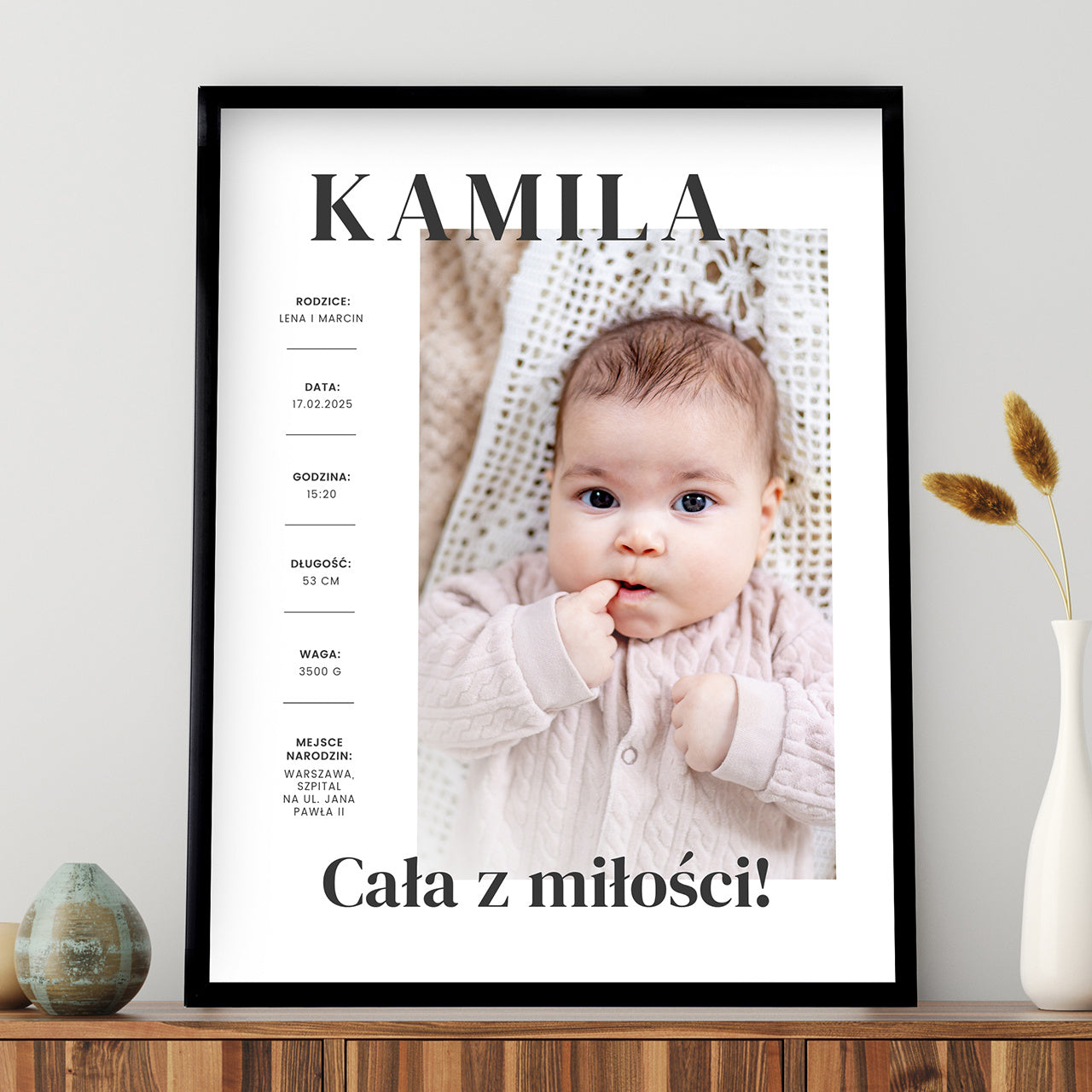 Plakat na Narodziny Dziecka – metryczka pamiątka narodzin dziecka prezent dla młodych rodziców