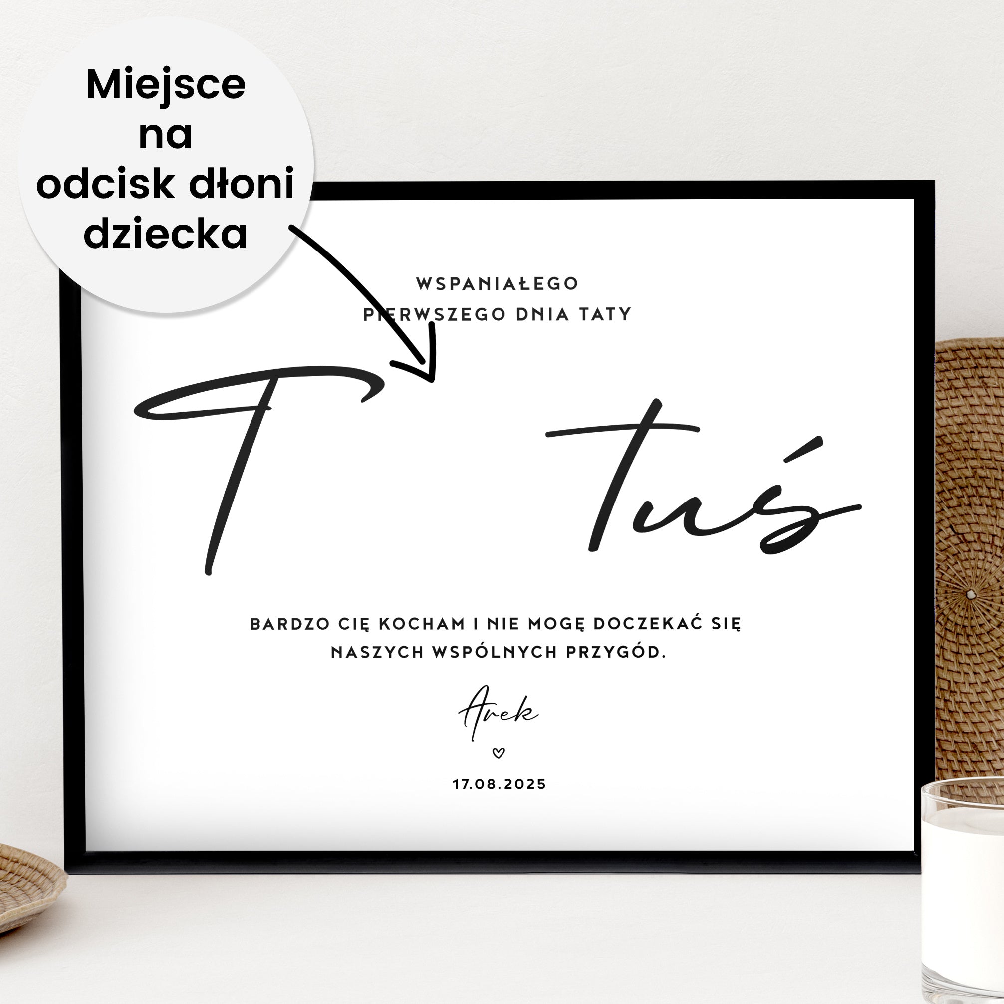 Plakat na pierwszy Dzień Taty z odciskiem dłoni personalizowany plakat dla Taty prezent na Dzień Taty