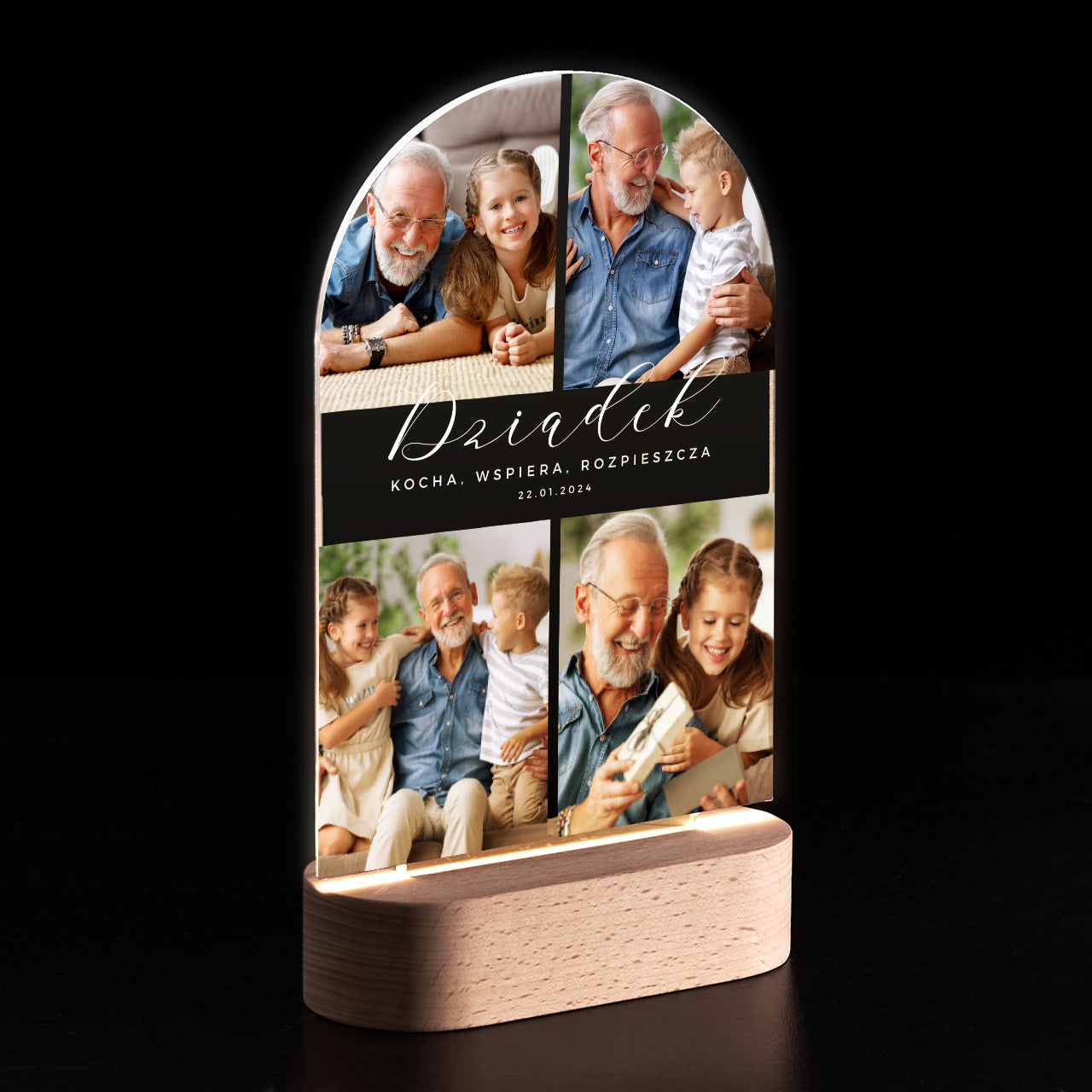 Personalizowana lampka-ramka LED - Kolaż Zdjęć - statuetka dla dziadka