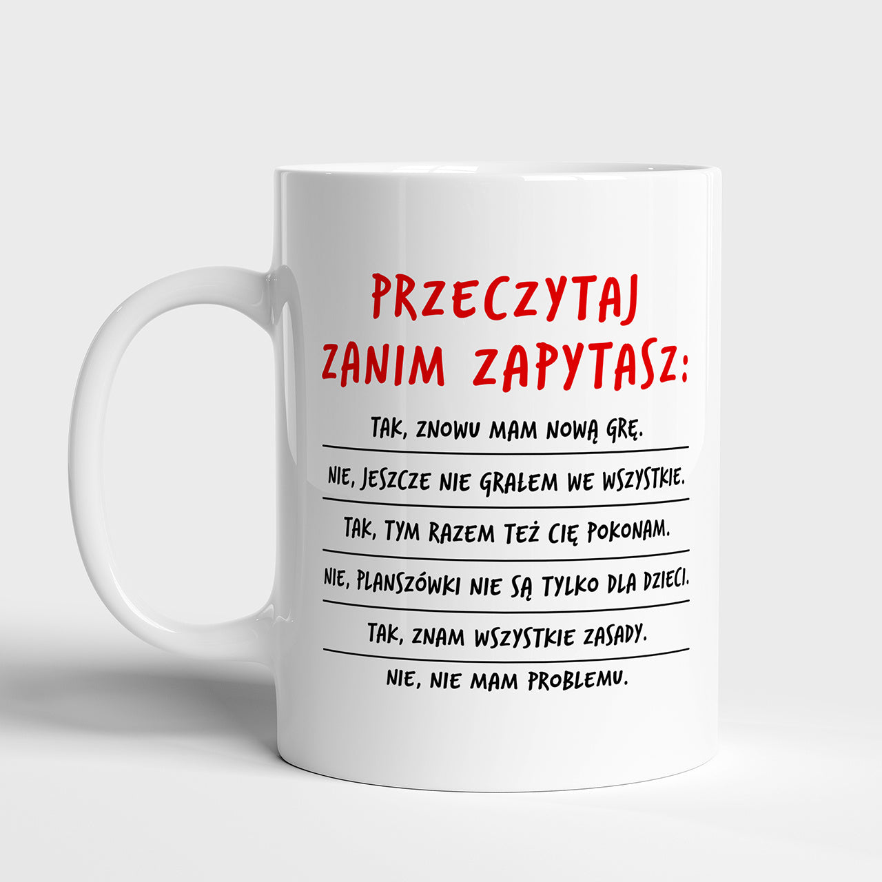 Kubek dla miłośnika planszówek - Zanim Zapytasz prezent dla fana planszówek śmieszny kubek prezent dla gracza 