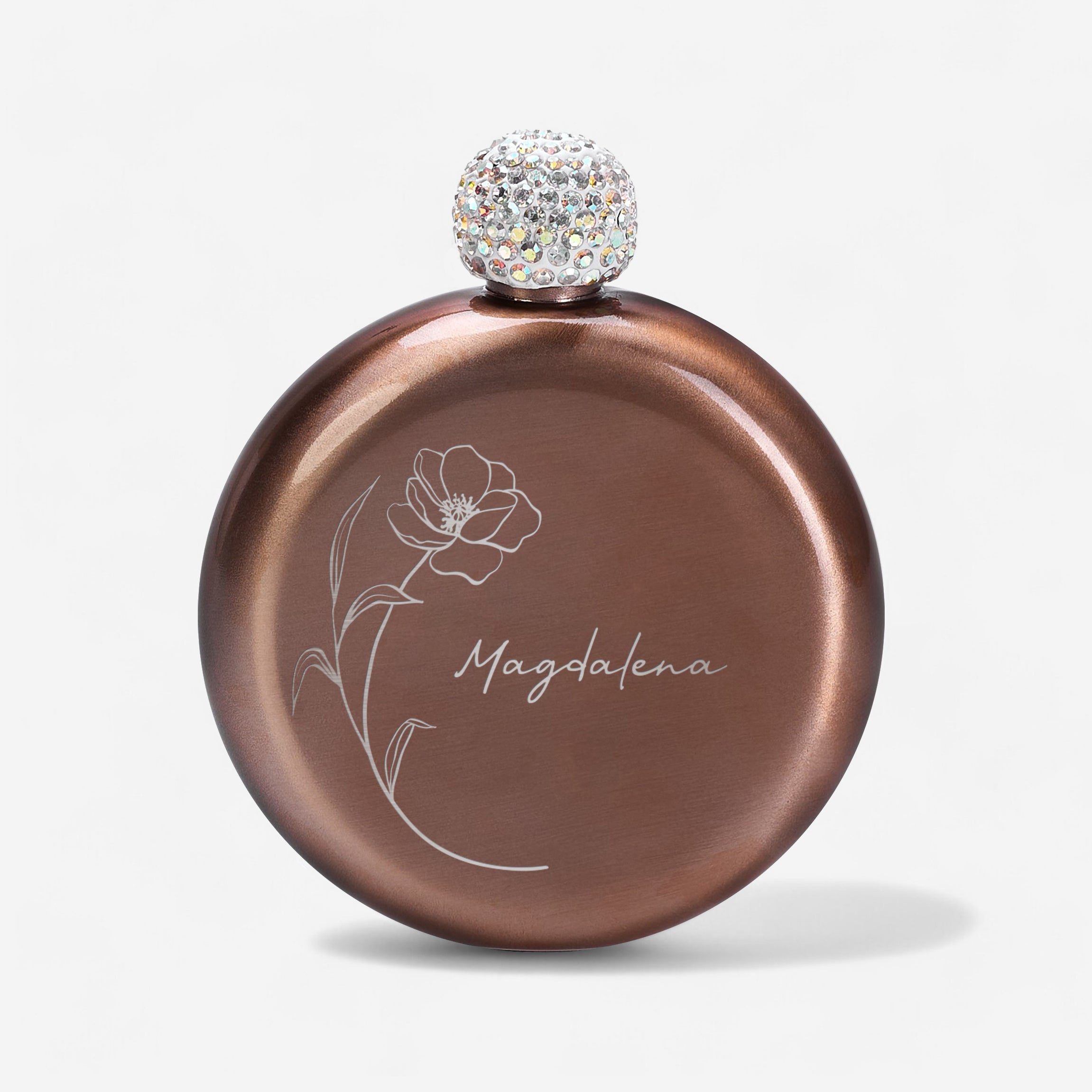 Elegancka piersiówka z imieniem dla kobiety - kwiat