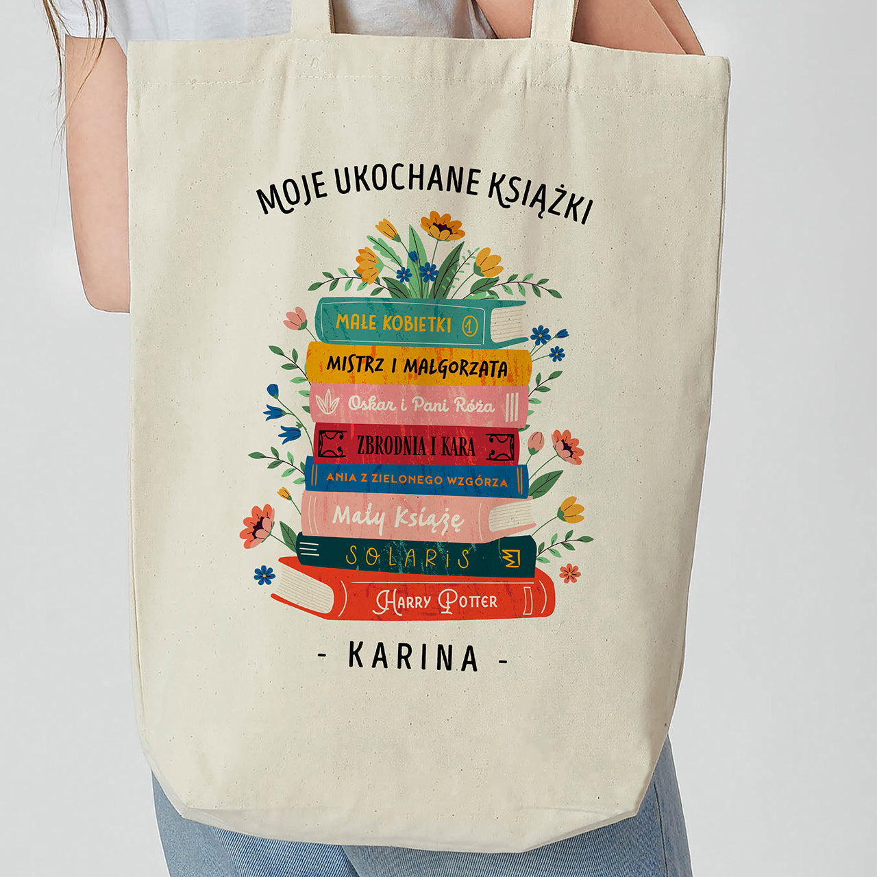 Bawełniana torba personalizowana na książki prezent dla mola książkowego personalizowana torba