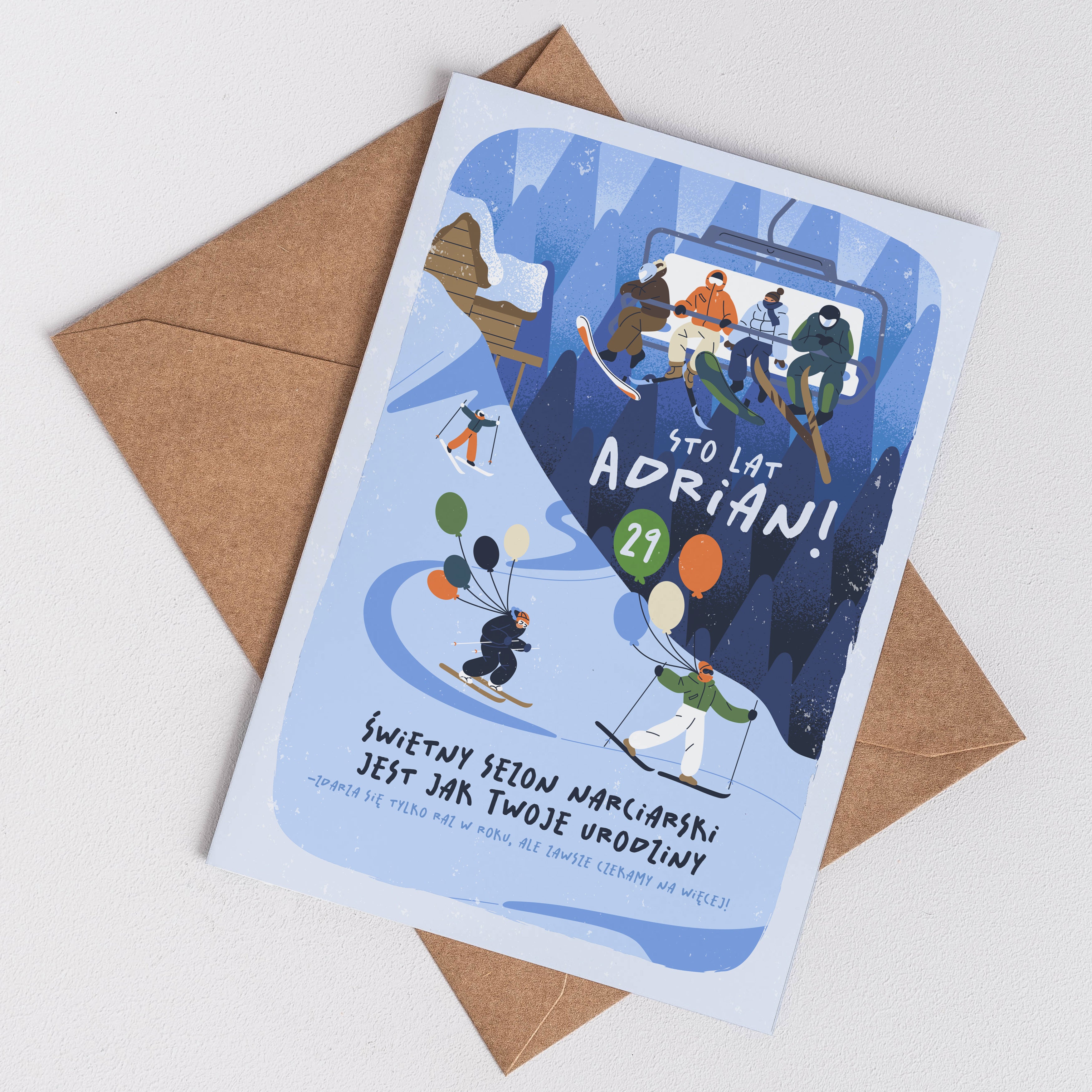Kartka dla narciarza - świetny sezon prezent dla narciarza prezent dla miłośnika gór kartka urodzinowa