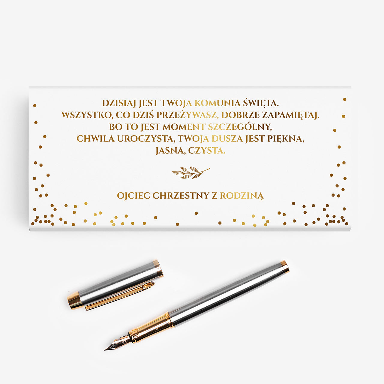 Eleganckie pióro w personalizowanym opakowaniu - Pamiątka I Komunii Świętej prezent komunijny pióro wieczne