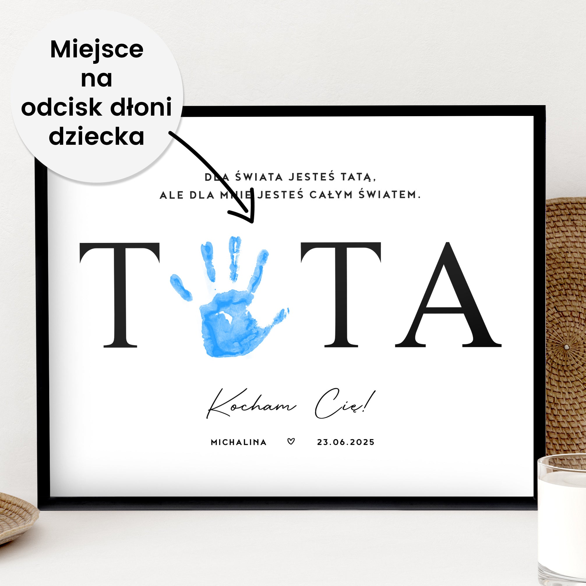 Plakat na Dzień Taty z odciskiem dłoni - prezent od dziecka prezent dla Taty na Dzień Taty plakat personalizowany
