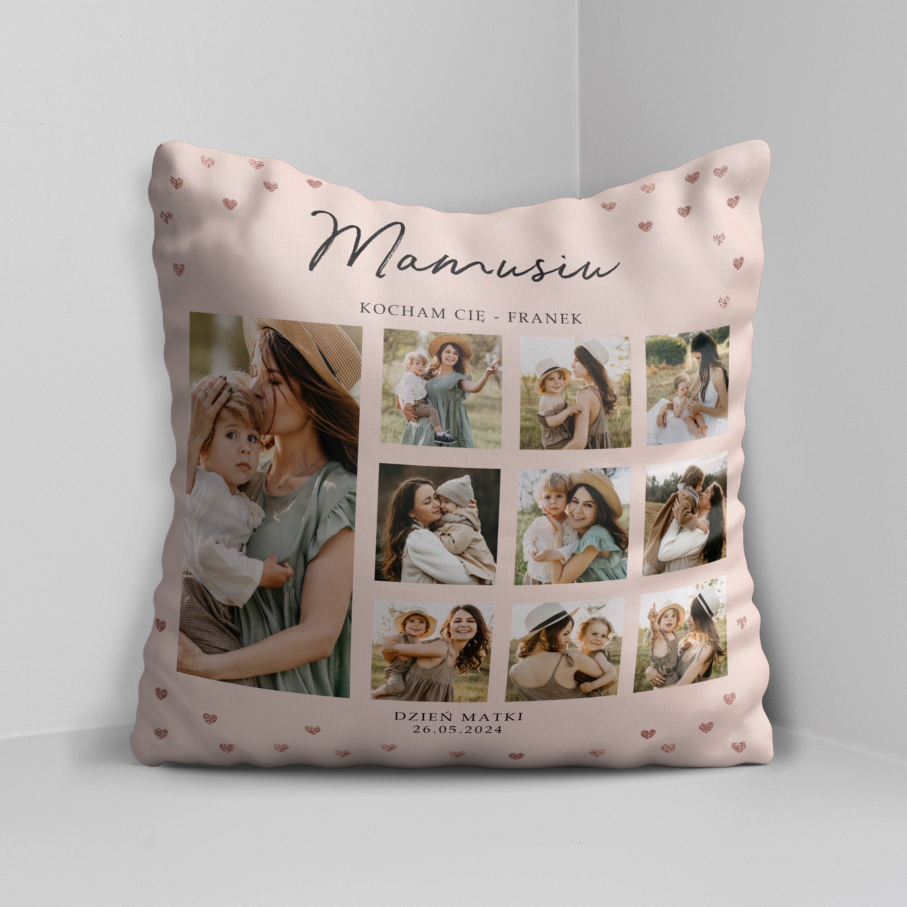 Personalizowana poduszka na Dzień Mamy - kolaż zdjęć