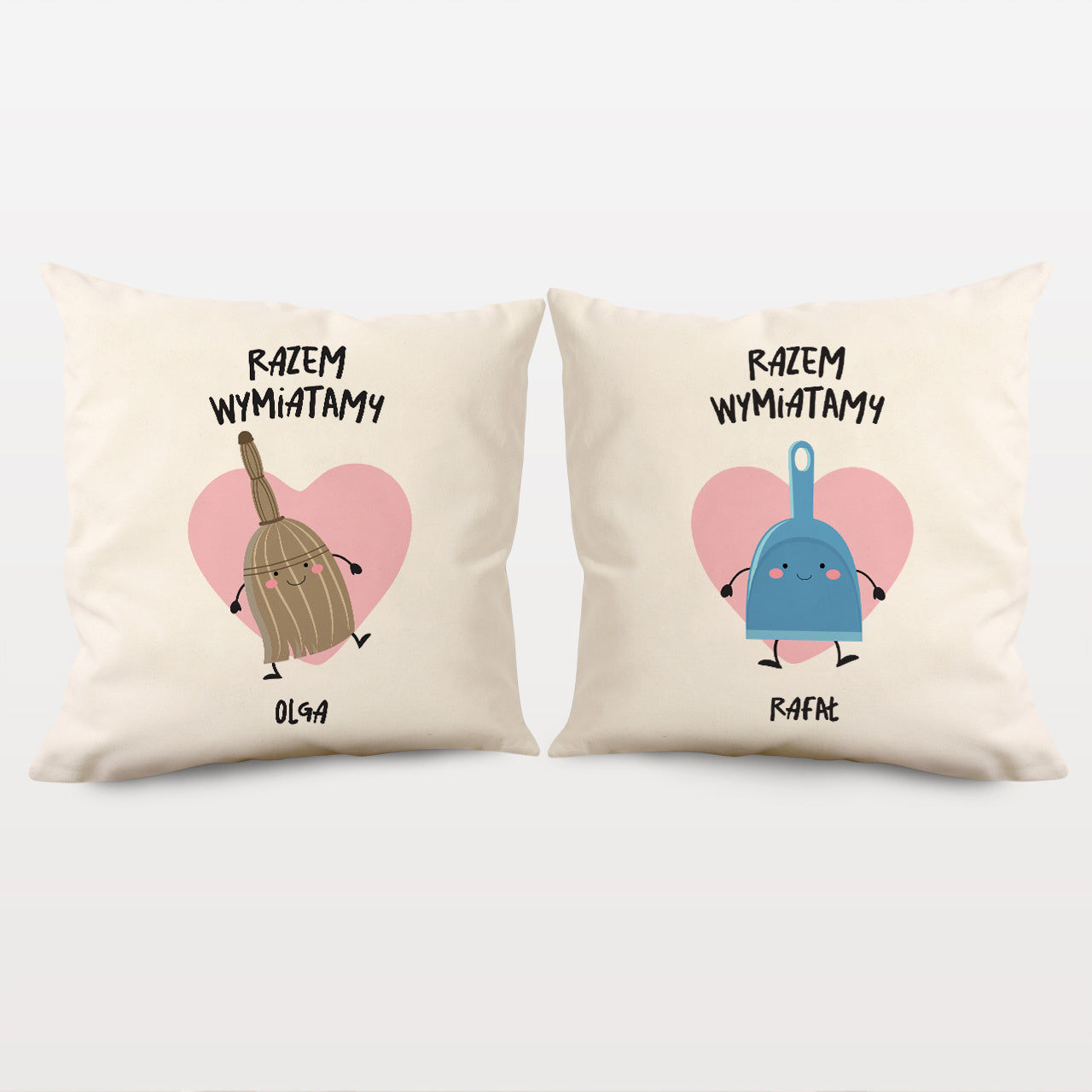 Zestaw personalizowanym poduszek - Razem Wymiatamy - prezent na rocznicę ślubu