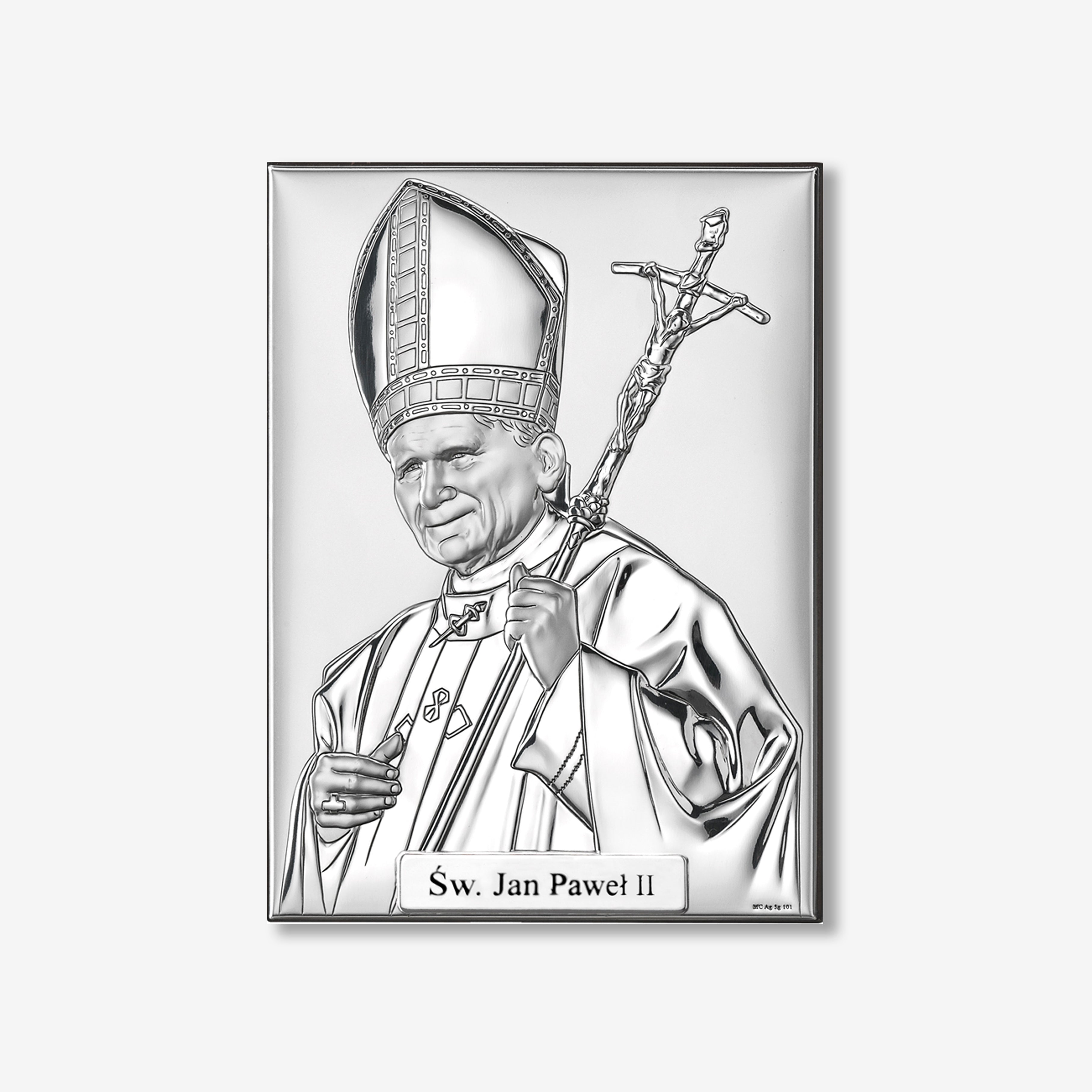 Srebrny obrazek - Papież Jan Paweł II - elegancka pamiątka prezent religijny z grawerem