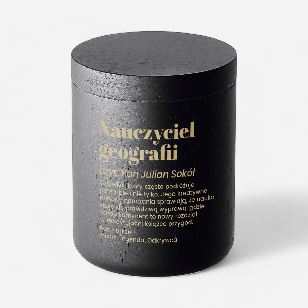 Grawerowana świeca dla nauczyciela geografii - definicja