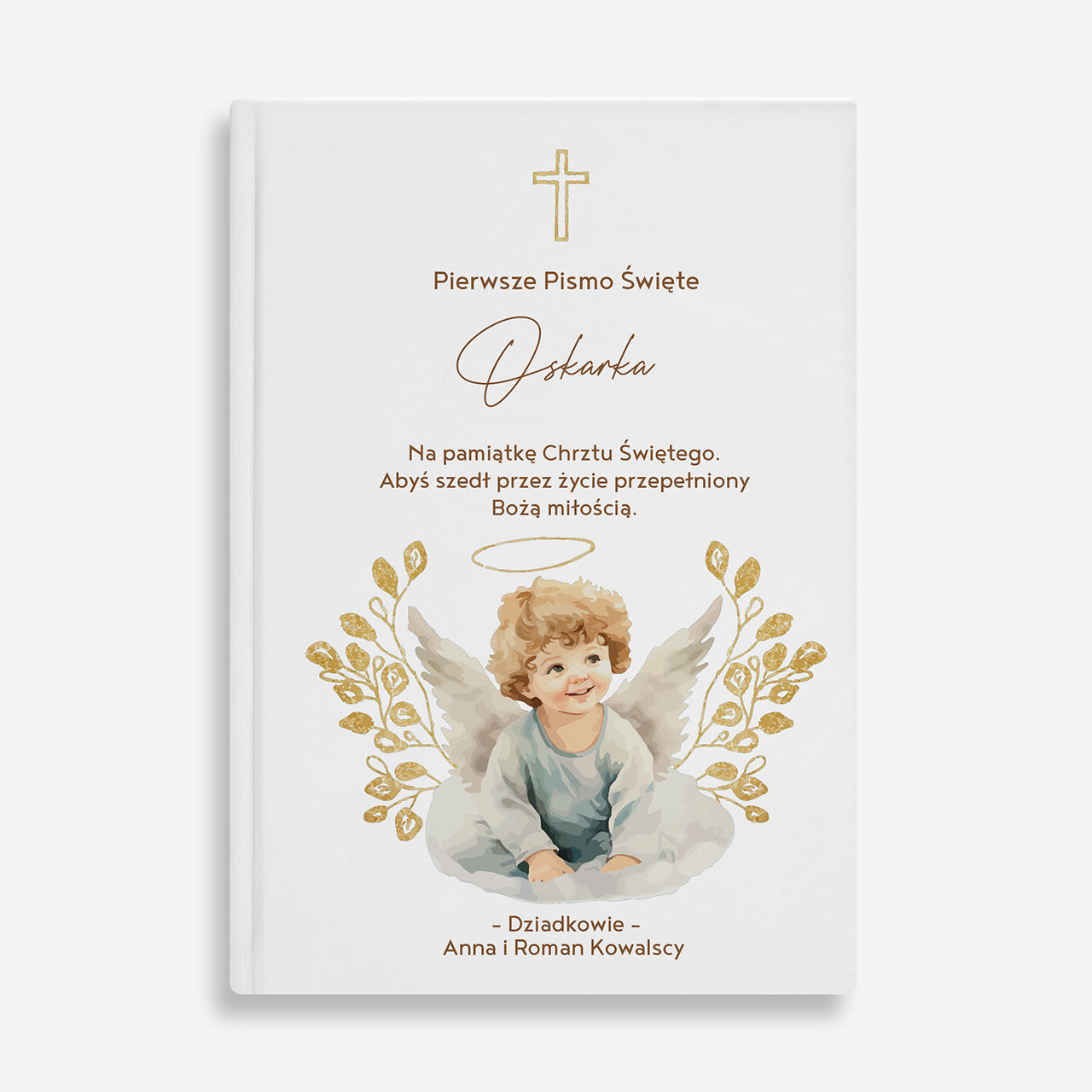 Biblia na chrzest - Aniołek pamiątka chrztu świętego biblia z dedykacją upominek na chrzest