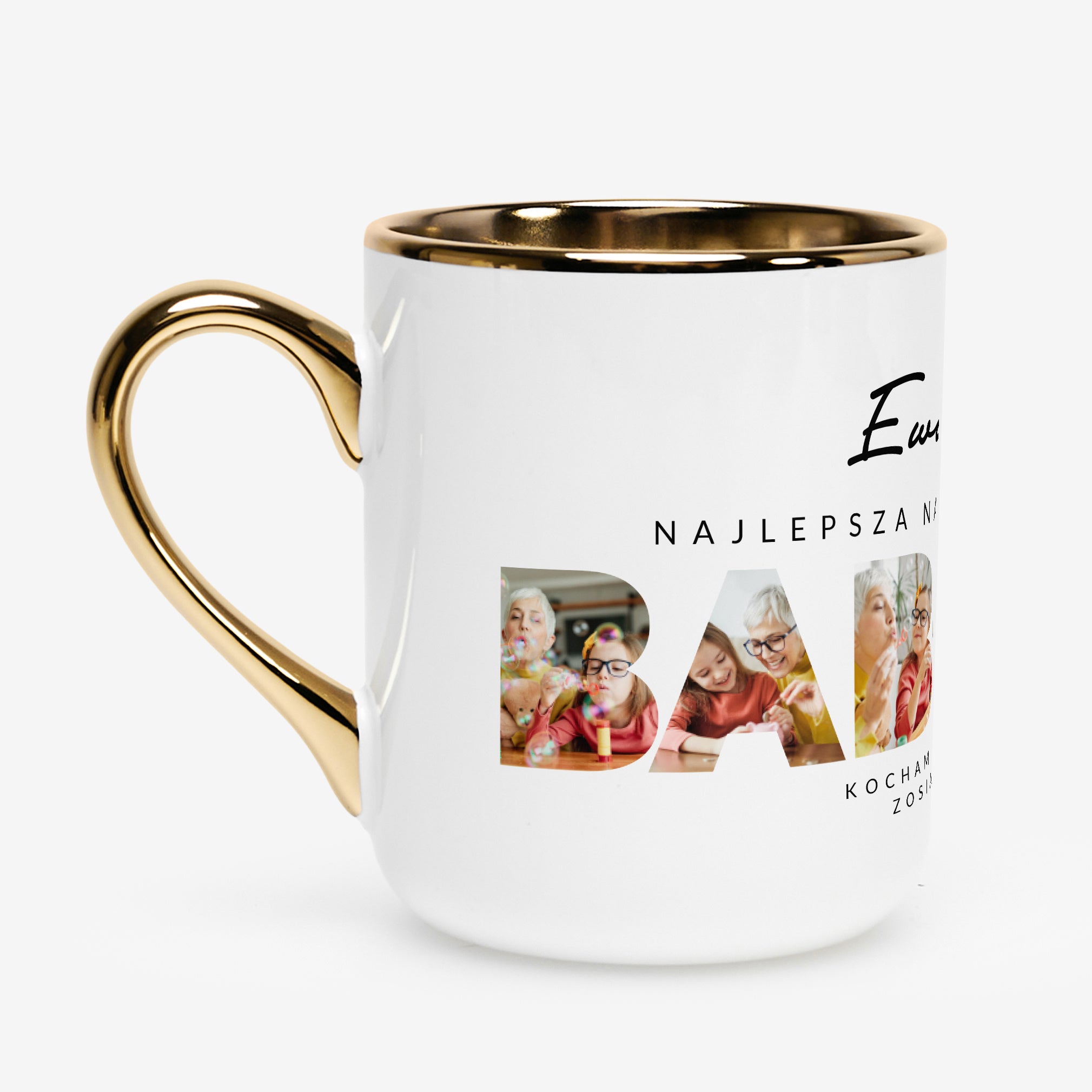 Kubek personalizowany biało-złoty - prezent dla babci