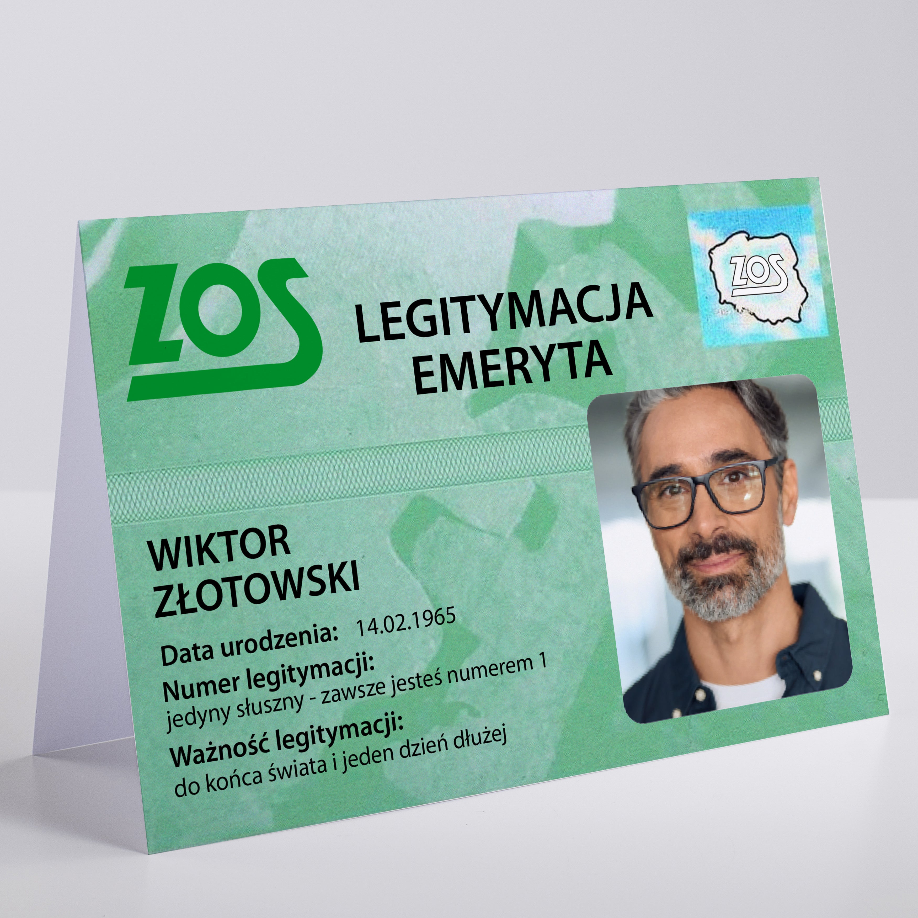 Kartka z okazji przejścia na emeryturę ze zdjęciem – legitymacja prezent dla emeryta kartka dla emeryta