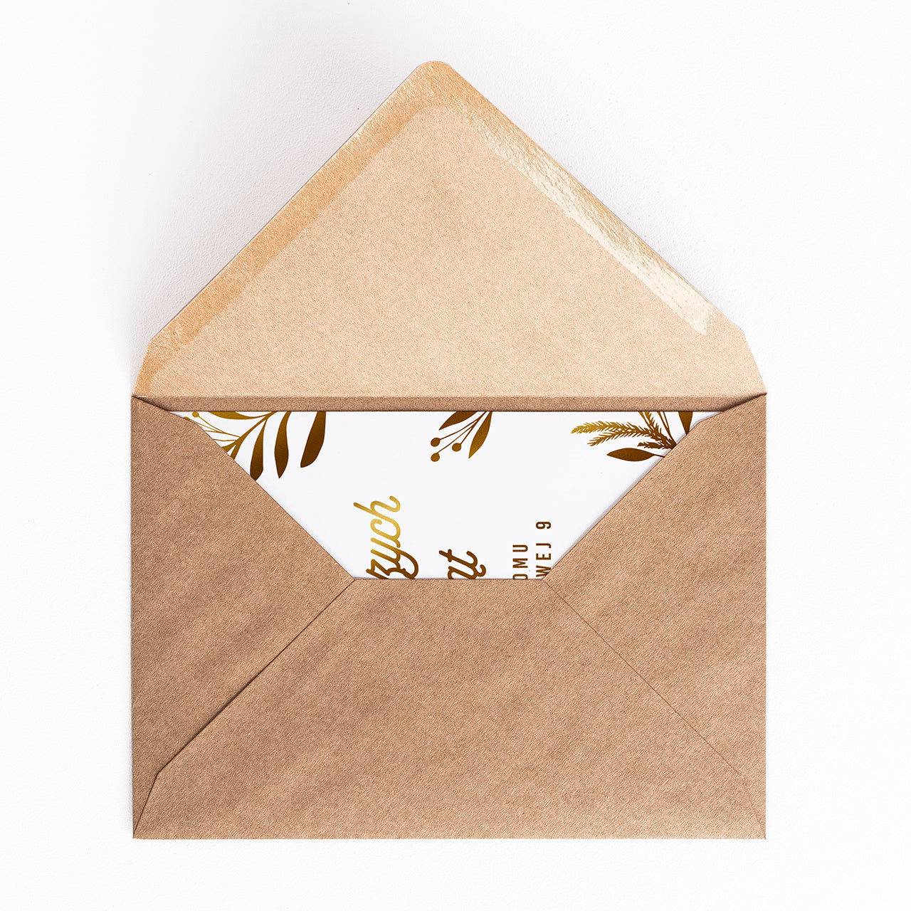 Pozłacana kartka świąteczna - Pierwsze Święta w Nowym Domu