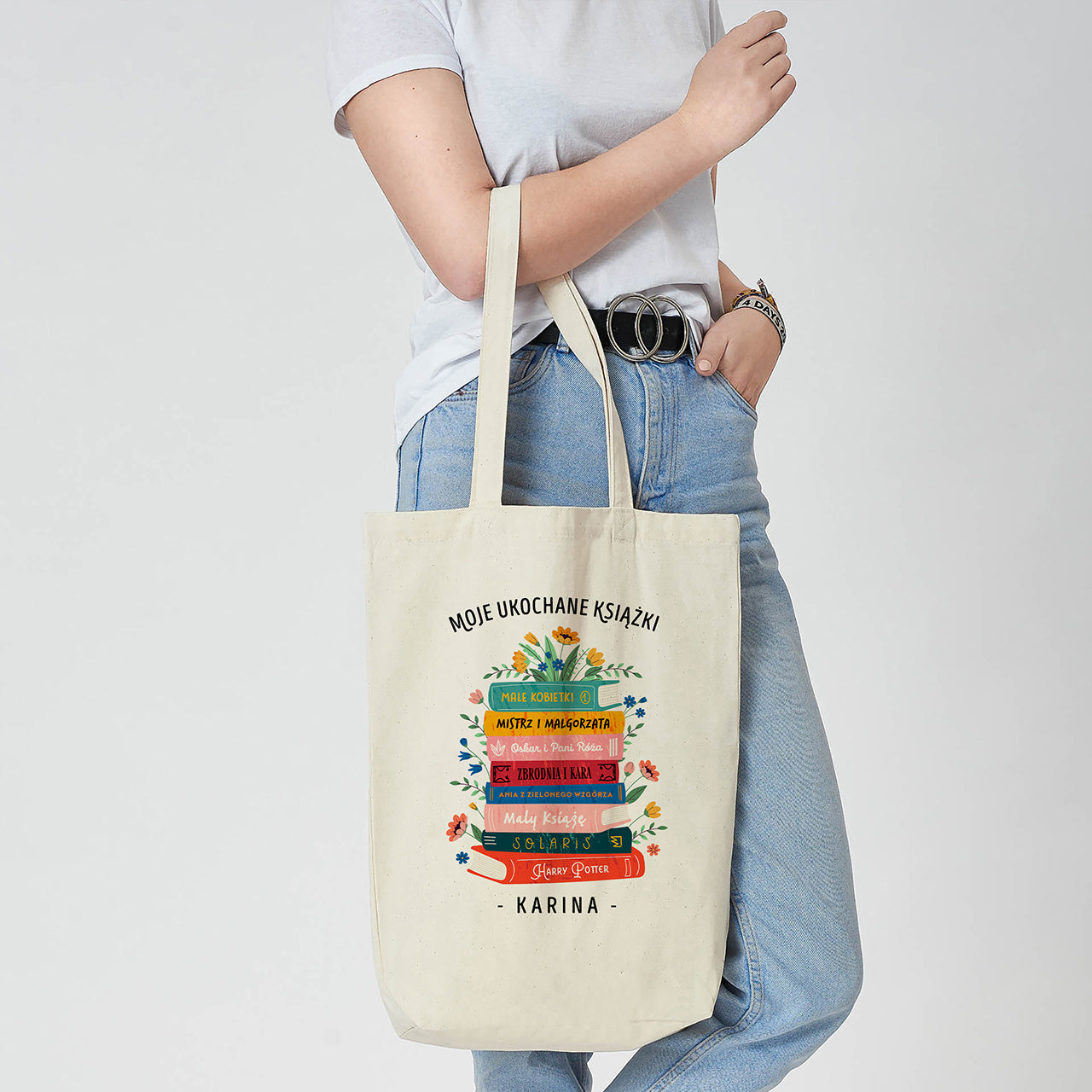 Bawełniana torba personalizowana na książki prezent dla mola książkowego personalizowana torba